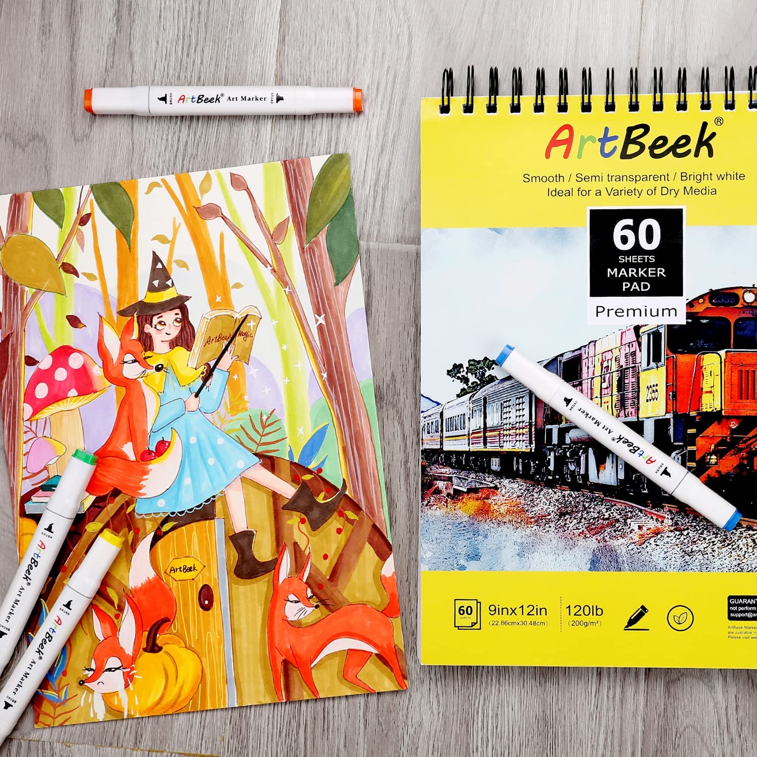 ArtBeek Art Marker Paper Pad, 9x12 Portable Sketchbook, 60 Sheets Markers  Drawing Papers, 120lb/200 GSM Art Paper for Drawing and Painting